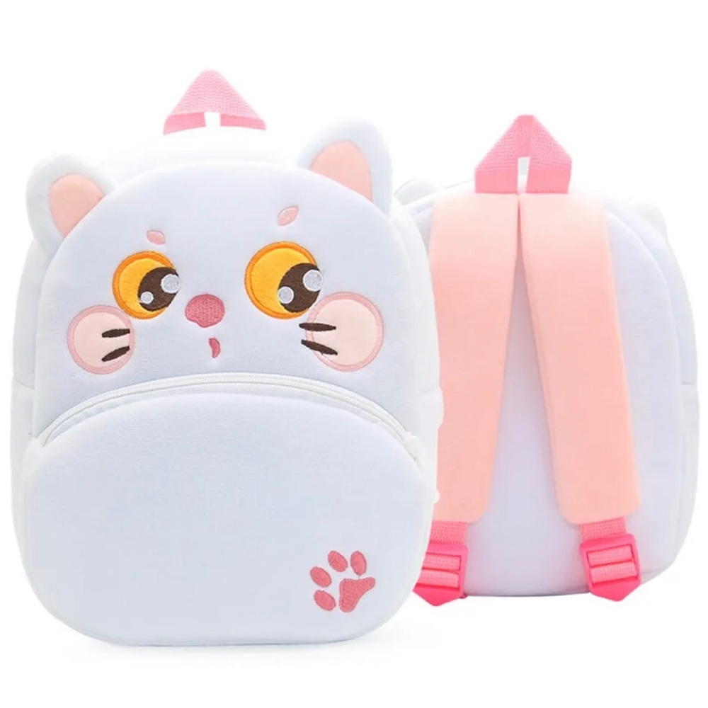 Plush zoo animal toddler kids backpack white cat
